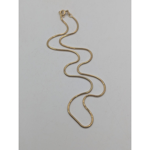 46 - An 18ct yellow gold snake link necklace with spring ring clasp, 38.5cm L, weight 4.1g
Location:C2
If... 