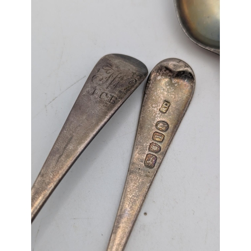 57 - A set of six George the III silver spoons with engraved initials to the terminals hallmarked London ... 