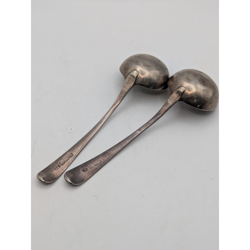58 - Two silver ladles both with engraved initials to the terminals, one hallmarked London 1782, total we... 