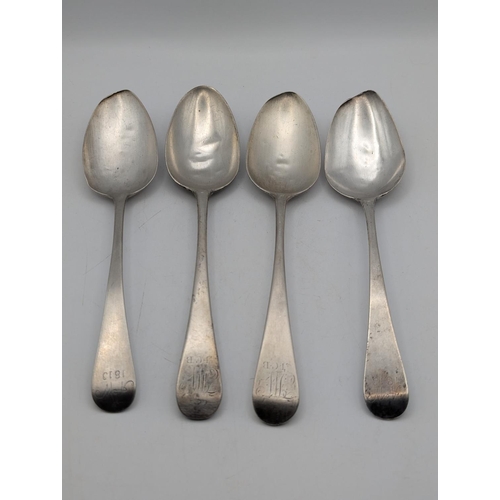 61 - Two pair of George III silver table spoons, one pair hallmarked London 1786 and the other pair hallm... 
