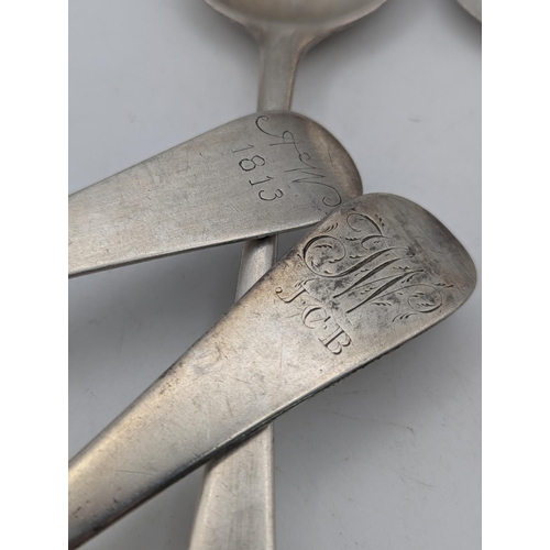 61 - Two pair of George III silver table spoons, one pair hallmarked London 1786 and the other pair hallm... 