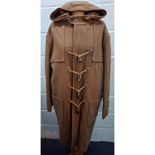 12 - Mulberry- A brown wool duffle coat A/F having branded horn buttons, hood and tartan lining, size XL ... 