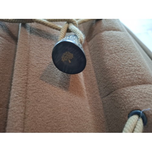 12 - Mulberry- A brown wool duffle coat A/F having branded horn buttons, hood and tartan lining, size XL ... 
