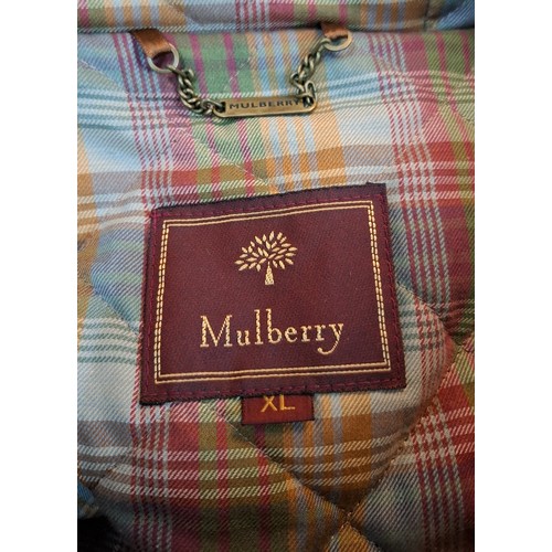 12 - Mulberry- A brown wool duffle coat A/F having branded horn buttons, hood and tartan lining, size XL ... 