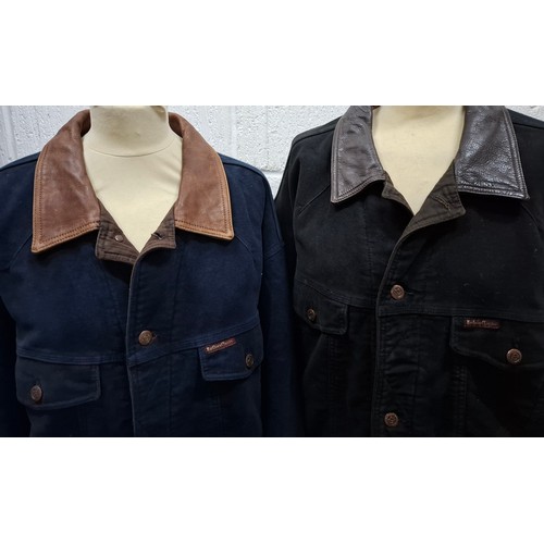 33 - Marlboro Classics- Two gents jackets comprising a navy brushed cotton jacket with brown leather coll... 
