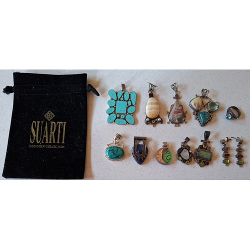 44 - A Suarti silver ring with inset aquamarine coloured stone together with silver and contemporary whit... 