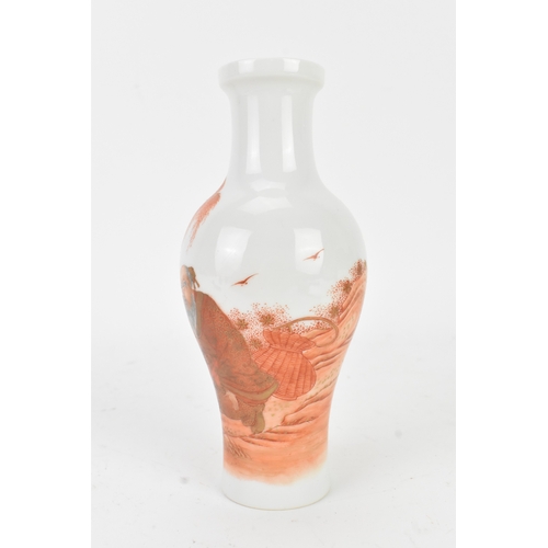112 - A Chinese porcelain vase, 20th century, of baluster form with flared neck, decorated in iron-red ena... 