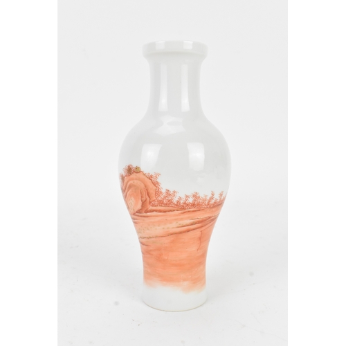 112 - A Chinese porcelain vase, 20th century, of baluster form with flared neck, decorated in iron-red ena... 