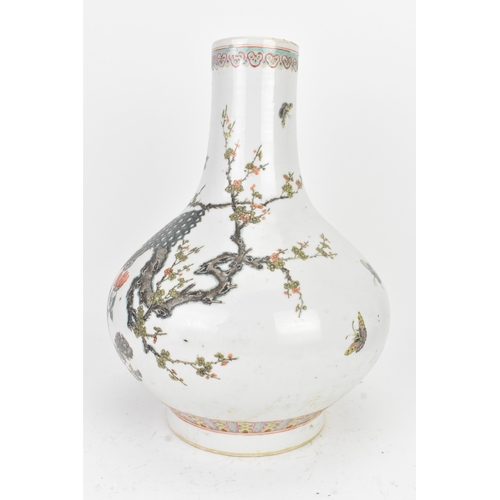 33 - A Chinese famille rose porcelain vase, late 19th/early 20th century, of pear-shaped form with a slen... 