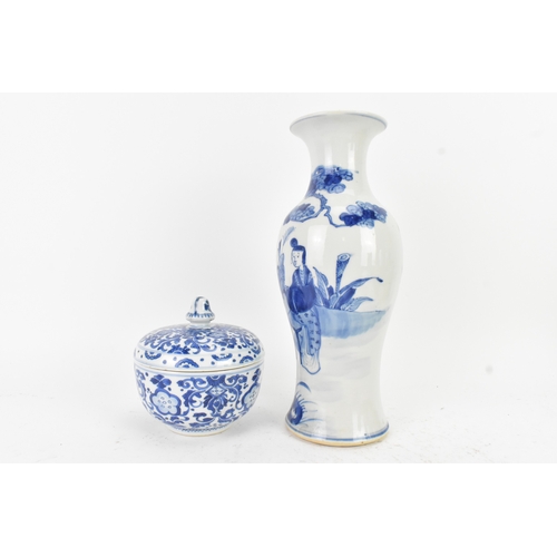 34 - A Chinese blue and white porcelain vase and jar with cover, the late 19th century vase of baluster f... 
