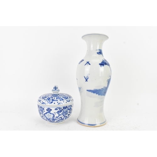 34 - A Chinese blue and white porcelain vase and jar with cover, the late 19th century vase of baluster f... 
