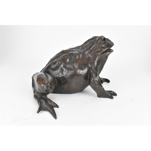 35 - A cast bronze model of a frog, possibly Japanese, naturalistically modelled in a crouching pose, 13c... 