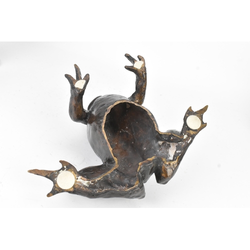 35 - A cast bronze model of a frog, possibly Japanese, naturalistically modelled in a crouching pose, 13c... 