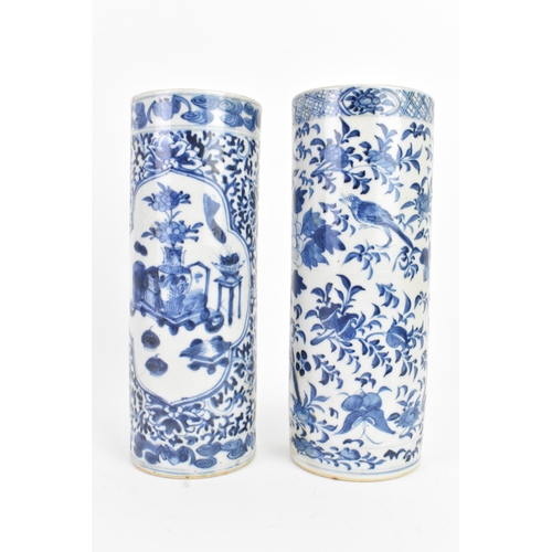 4 - Two Chinese blue and white porcelain cylindrical vases, late Qing dynasty / Republic period, one dec... 