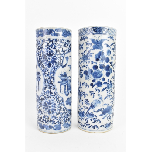 4 - Two Chinese blue and white porcelain cylindrical vases, late Qing dynasty / Republic period, one dec... 