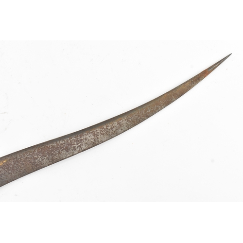 42 - A 19th century Indian dagger, having a curved single-edged blade decorated with traces of gilt inlay... 