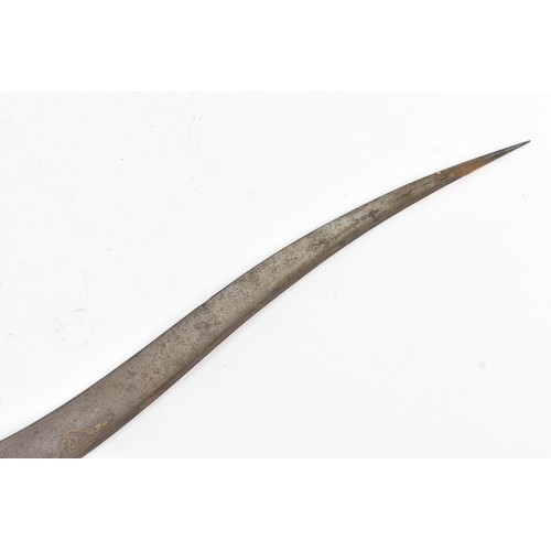42 - A 19th century Indian dagger, having a curved single-edged blade decorated with traces of gilt inlay... 