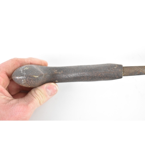 42 - A 19th century Indian dagger, having a curved single-edged blade decorated with traces of gilt inlay... 