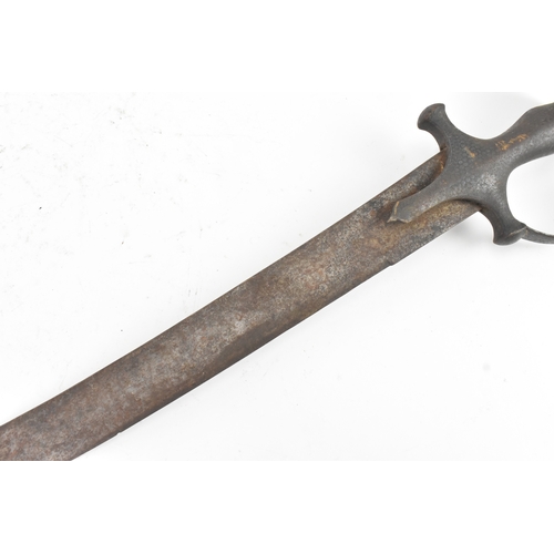 43 - A 19th century Indian tulwar sword, the curved single-edged steel blade with a disc pommel hilt, eng... 