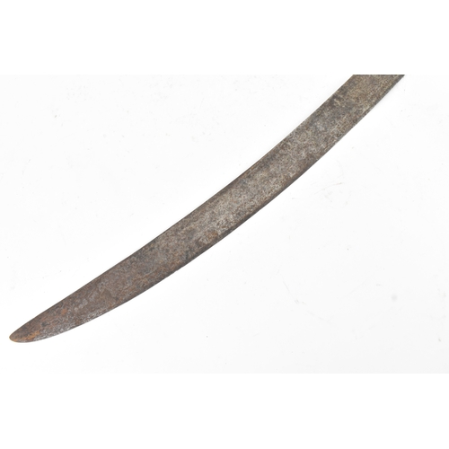 43 - A 19th century Indian tulwar sword, the curved single-edged steel blade with a disc pommel hilt, eng... 
