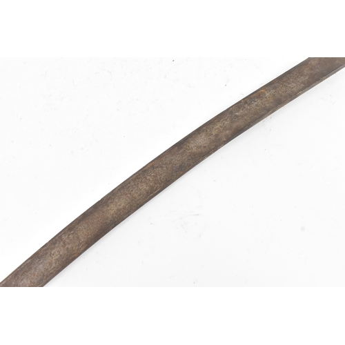 43 - A 19th century Indian tulwar sword, the curved single-edged steel blade with a disc pommel hilt, eng... 