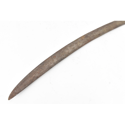 43 - A 19th century Indian tulwar sword, the curved single-edged steel blade with a disc pommel hilt, eng... 