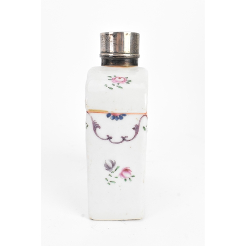 45 - A Chinese famille rose Qing dynasty porcelain tea caddy, 18th century, painted in polychrome enamels... 