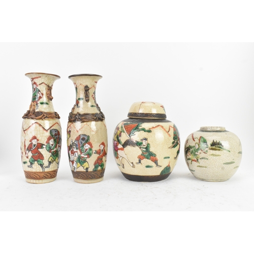 47 - A group of four Chinese crackle-glazed vases and ginger jars, late Qing to Republic period, decorate... 