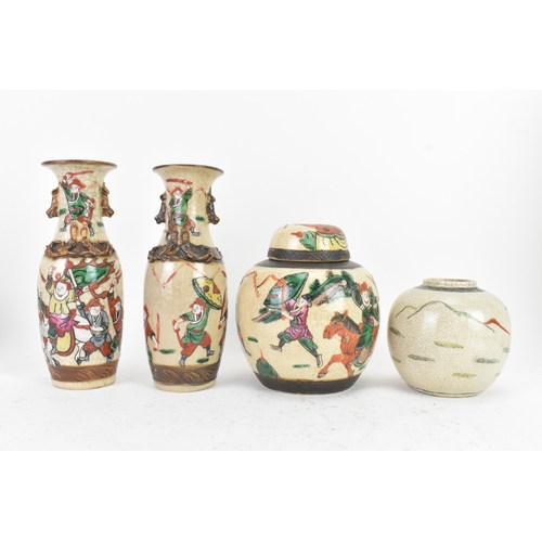 47 - A group of four Chinese crackle-glazed vases and ginger jars, late Qing to Republic period, decorate... 