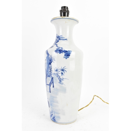 48 - A Chinese late Qing dynasty blue and white vase converted into a table lamp, late 19th century, deco... 