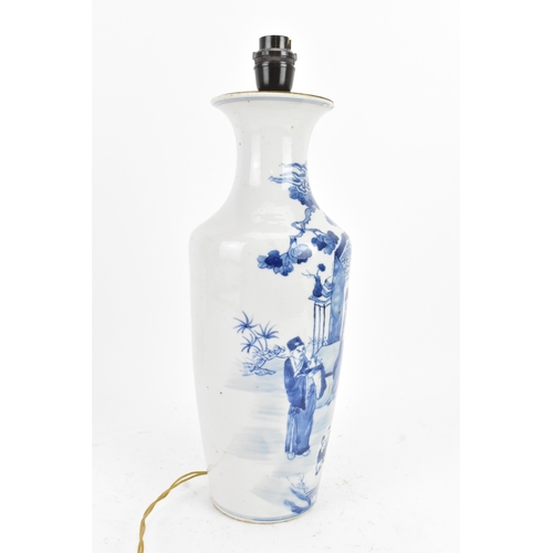 48 - A Chinese late Qing dynasty blue and white vase converted into a table lamp, late 19th century, deco... 