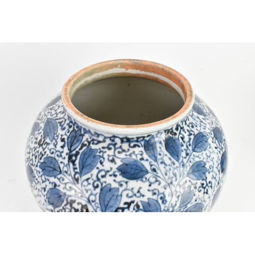49 - A Chinese blue and white porcelain vase, 20th century, of ovoid form, decorated in the Kangxi style ... 