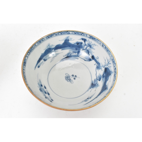 60 - Two Chinese Export Nanking Cargo cafe-au-lait blue and white bowls, Qianlong, mid 18th century, each... 