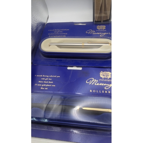 49 - Boxed pens to include a Conway Stewart writing set A/F, a Parker Jotter, a pair of Messenger rollerb... 