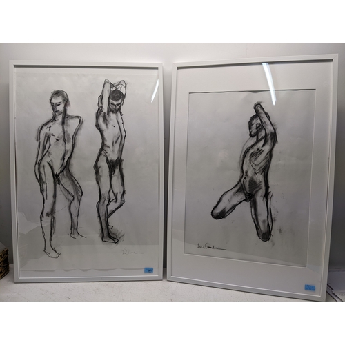 Jane Goodwin - two full length 'Life Drawings', charcoal on paper ...