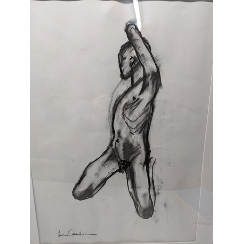 Jane Goodwin - two full length 'Life Drawings', charcoal on paper ...