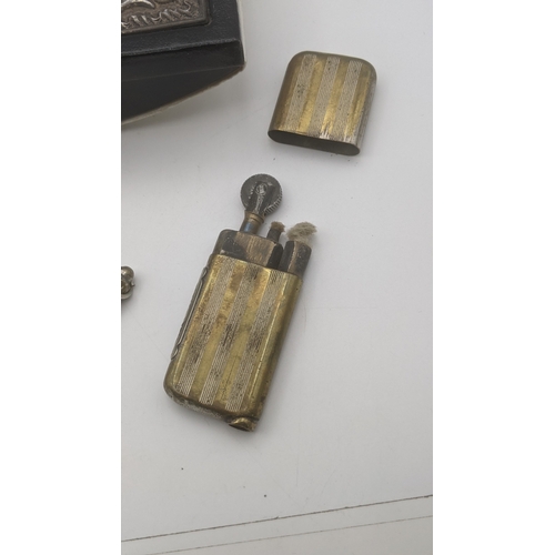 55 - Vintage desk items to include a silver topped ink blotter, a white metal S Mordan & Co propelling pe... 