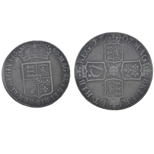 15 - Coinage to include a Queen Anne (1702-1714) 1707 crown and a King William III / Queen Mary II (1689-... 