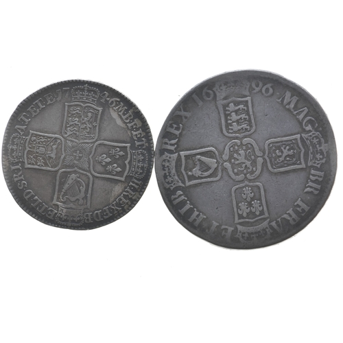 19 - Coinage to include William III (1689-1702) 1696 crown and a George II (1727-1760) 1746 half crown.
L... 