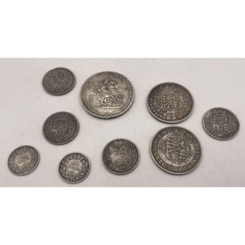 46 - United Kingdom - George III (1760-1820) a collection of coins to include 1819 crown, 1816 half crown... 