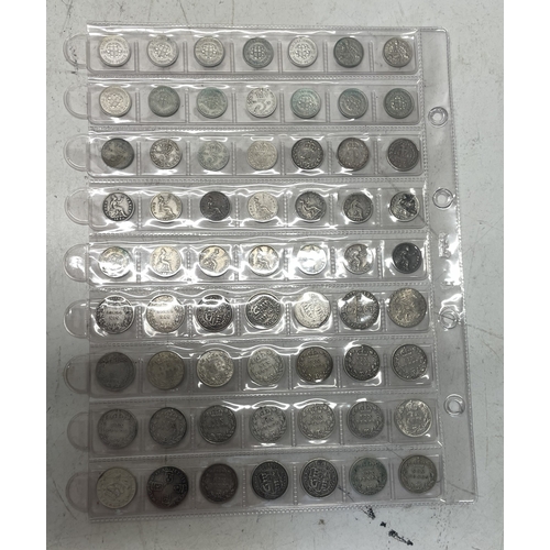 54 - A collection of  UK coins to include 3 penny, 4 penny and sixpences, total weight 136.2g.
Location: ... 