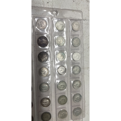 54 - A collection of  UK coins to include 3 penny, 4 penny and sixpences, total weight 136.2g.
Location: ... 