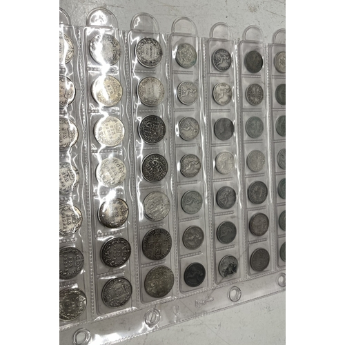 54 - A collection of  UK coins to include 3 penny, 4 penny and sixpences, total weight 136.2g.
Location: ... 