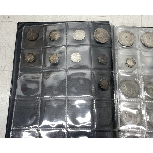 6 - Folder containing various silver coinage from Victoria to George V to include Florins, Shillings and... 