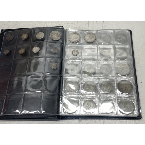 6 - Folder containing various silver coinage from Victoria to George V to include Florins, Shillings and... 