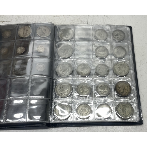6 - Folder containing various silver coinage from Victoria to George V to include Florins, Shillings and... 