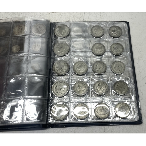 6 - Folder containing various silver coinage from Victoria to George V to include Florins, Shillings and... 