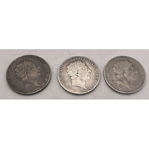 65 - United Kingdom - George III (1760-1820) two 1819 crowns and one 1820 crown, total weight of coins 82... 