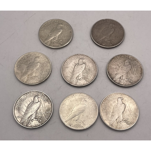 69 - United States - eight Liberty one dollar coins, also known as the peace dollar, total weight 213.5g.... 