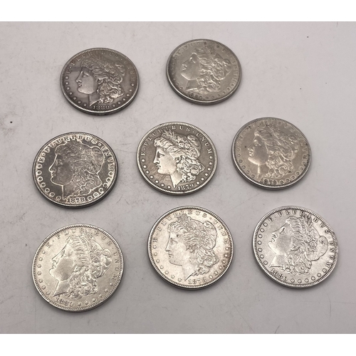 70 - United States - eight Morgan one dollar coins.  Total weight 213.1g.
Location: CAB 6